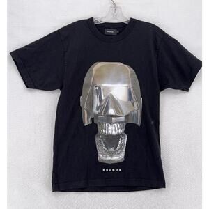 Hounds Mens Black Metal Mask Face Graphic Crew Short Sleeve T Shirt Sz S